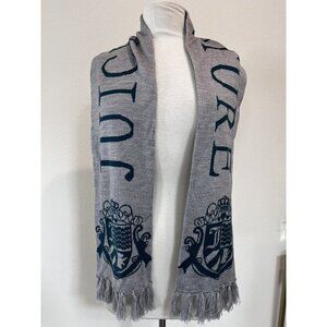 Juicy Couture Authentic Wool Blend Y2K NEW Tassel & Crest Scarf 2011 Gray Blue